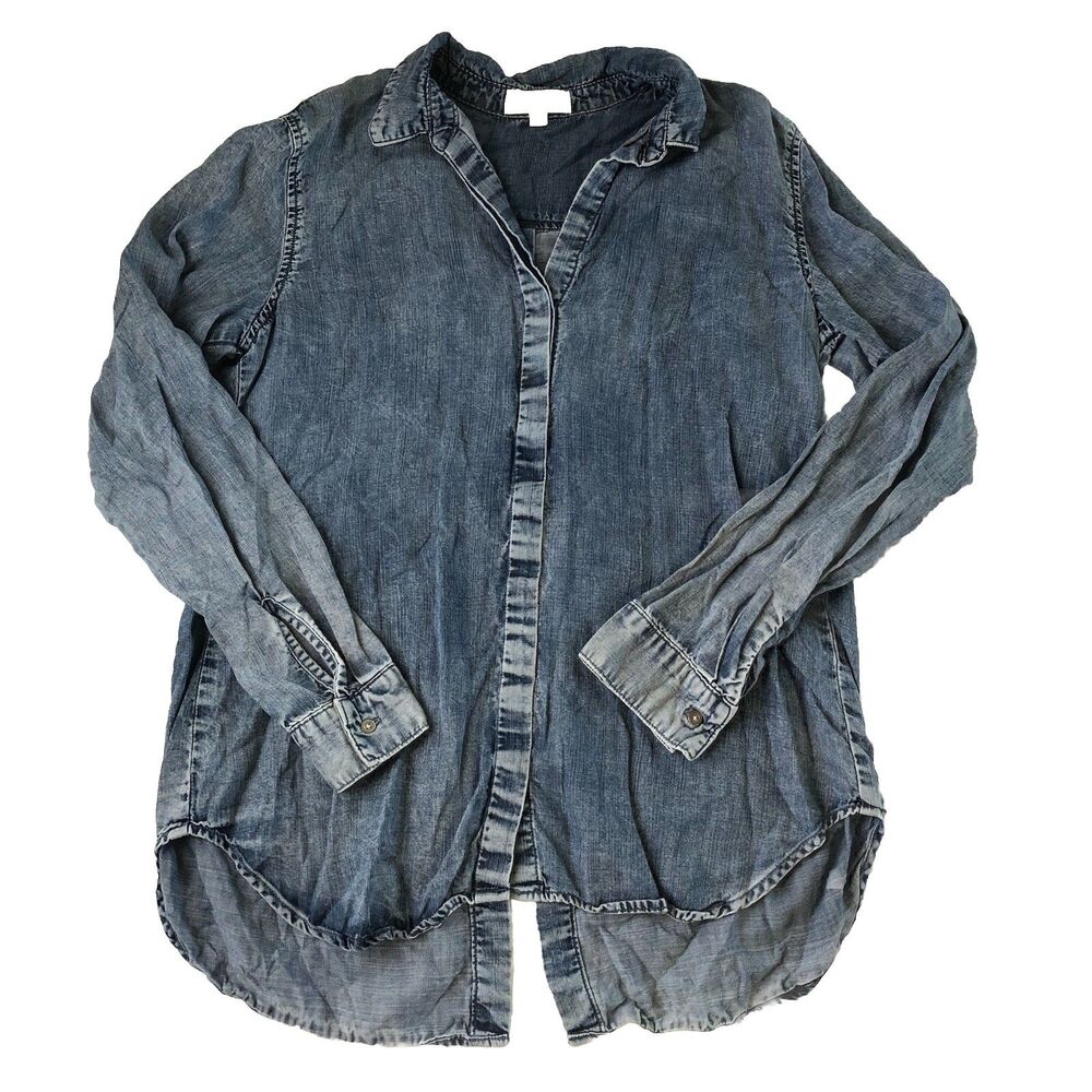cloth & stone Washed Denim Button-Front Blouse in Faded Blue